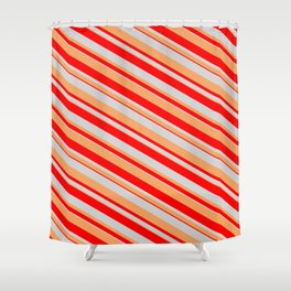 [ Thumbnail: Light Grey, Brown & Red Colored Lines Pattern Shower Curtain ]