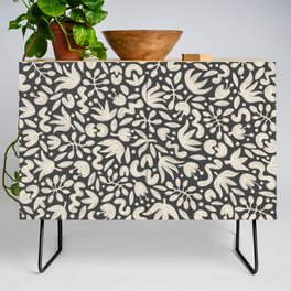 Florals in Off White and Spade Black | Hand Painted Pattern Credenza