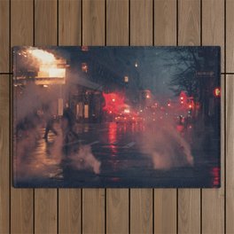 New York City Manhattan street at night Outdoor Rug