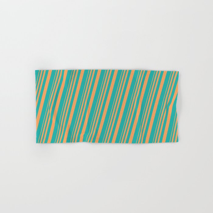 Brown & Light Sea Green Colored Lines/Stripes Pattern Hand & Bath Towel