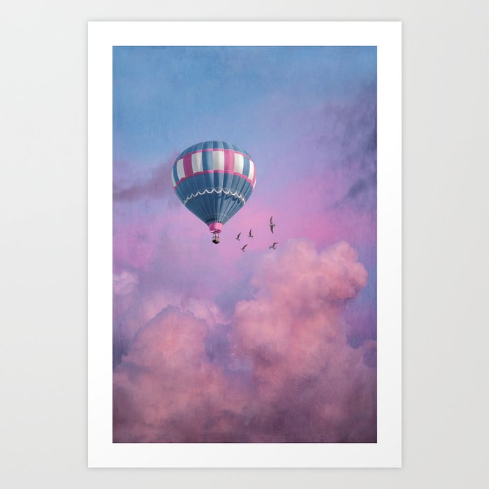 Blue and Pink Hot Air Balloon Art Print