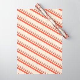[ Thumbnail: Red & Beige Colored Lines/Stripes Pattern Wrapping Paper ]