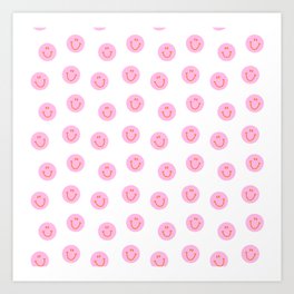 Funny happy face colorful pink cartoon seamless pattern Art Print