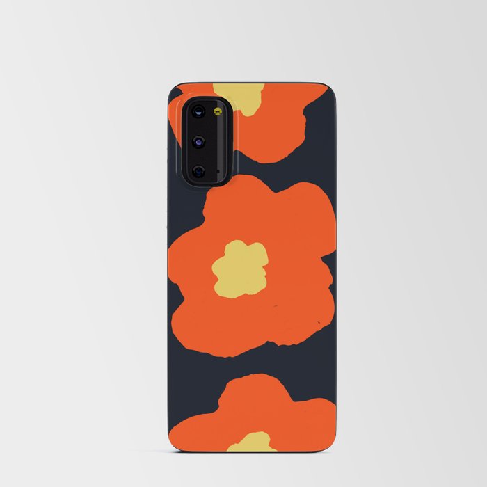 Large Pop-Art Retro Flowers in Orange on Black Background  Android Card Case