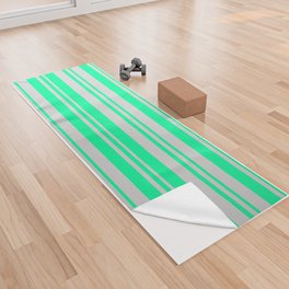 [ Thumbnail: Green and Light Gray Colored Lines/Stripes Pattern Yoga Towel ]