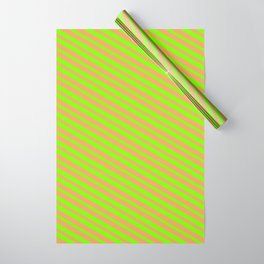 [ Thumbnail: Brown & Chartreuse Colored Striped/Lined Pattern Wrapping Paper ]