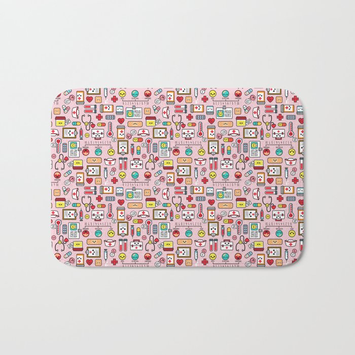 Proud To Be A Nurse pattern in pink Bath Mat