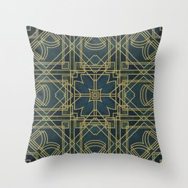 Art Deco Pattern Emerald Gold Throw Pillow