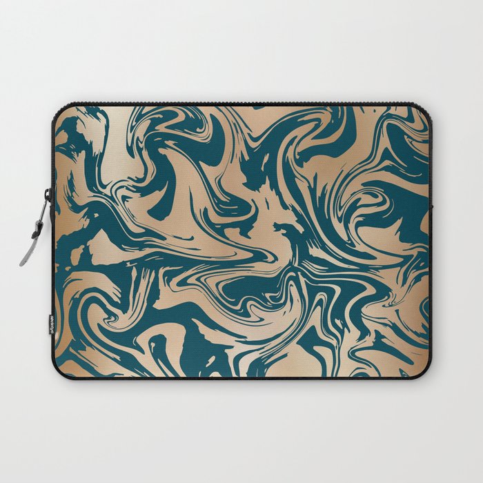 Teal and Copper Gold Marbled Laptop Sleeve