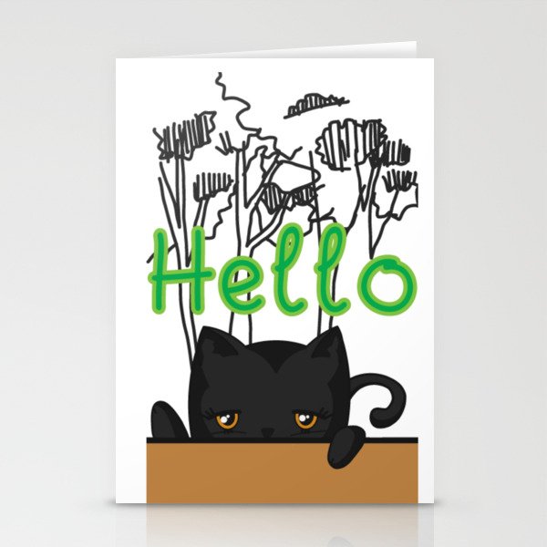 Black Cat Hello Stationery Cards