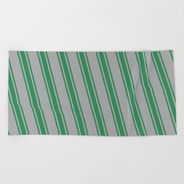 [ Thumbnail: Dark Gray and Sea Green Colored Stripes/Lines Pattern Beach Towel ]