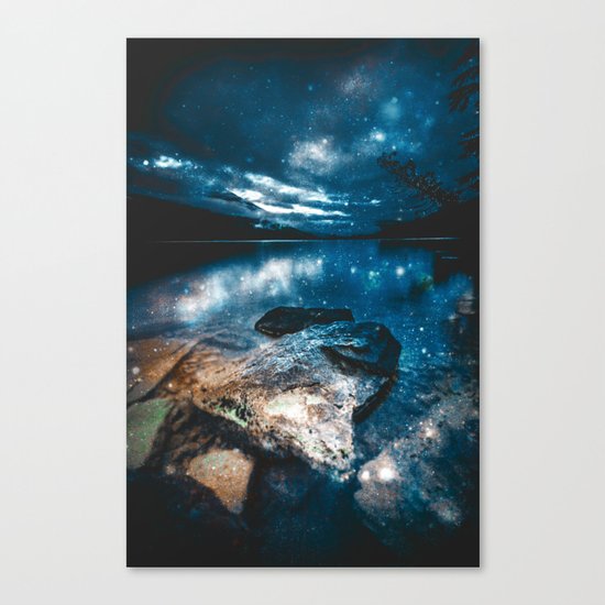Magical Mountain Lake Teal Blue Brown Canvas Print
