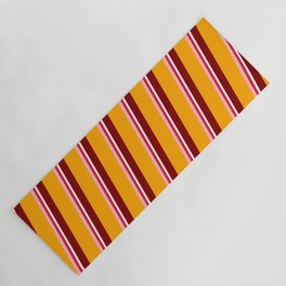 [ Thumbnail: Colorful Maroon, Orange, Light Pink, Crimson, and White Colored Lines/Stripes Pattern Yoga Mat ]