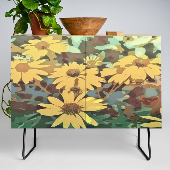 Abstract Sunny Daisies Landscape Credenza