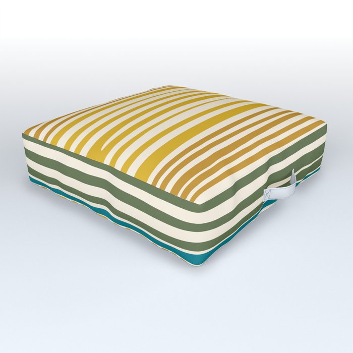 Natural Stripes Modern Minimalist Pattern in Moroccan Teal Green Ochre Mustard Cream Outdoor Floor Cushion