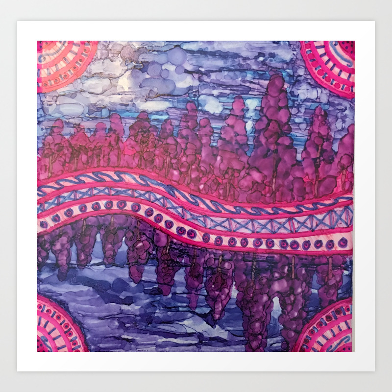 Reflective Trees In Abstract Art Print By Autumnmistartstudio