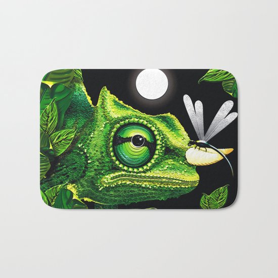 Chameleon and Dragonfly on Moonlight Bath Mat