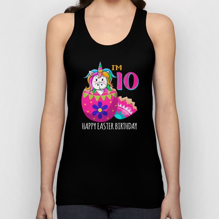 10 Year Old Age Birth Kawaii Unicorn Easter Sunday Tank Top