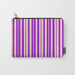 [ Thumbnail: Bisque and Dark Violet Colored Lined/Striped Pattern Carry-All Pouch ]