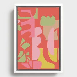 Abstract Shapes 31 in Bright Coral Framed Canvas