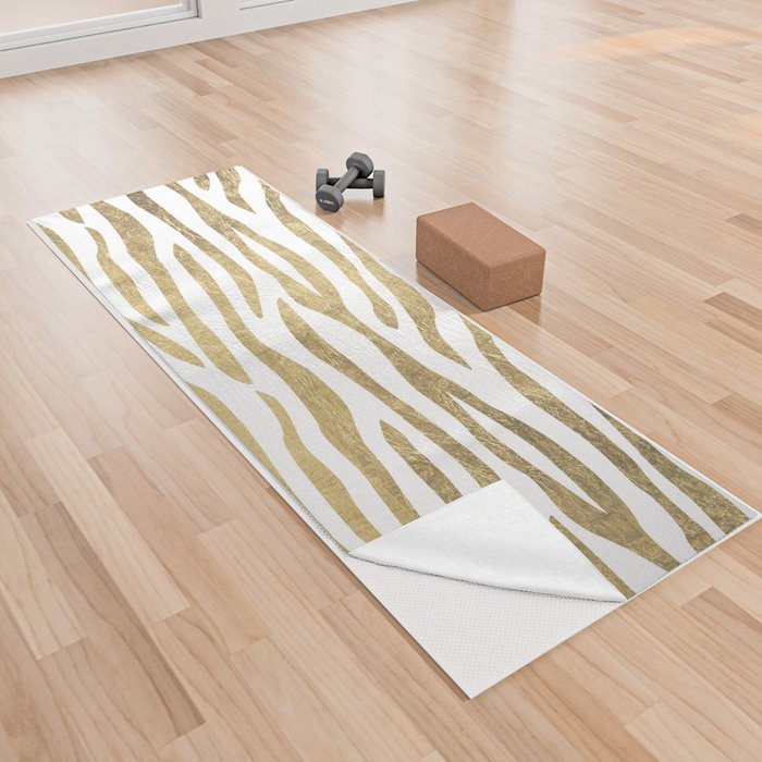 Abstract Elegant Gold White Geometrical Zebra Animal Print  Yoga Towel