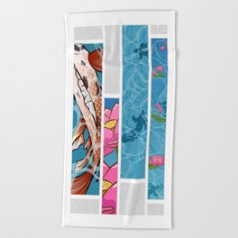 Koi-lourful: Koi Fish and Lotus Flower Design Beach Towel