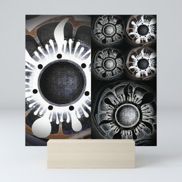 Flower Design . Digital Art . Abstract . Black . Patchwork .Grey . White Mini Art Print