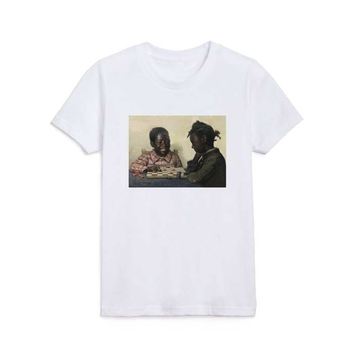 African American masterpiece portrait painting, The Checker Players (Two Children Playing Checkers) by James Henry Moser Kids T Shirt