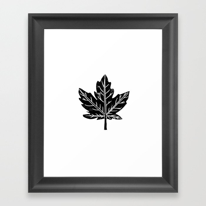 Maple Leaf Black And White Linocut Texture Simple Minimal Modern Art Maple Leaf Black And White Linocut Texture Simple Minimal Modern Art Decor For Home Office Framed
