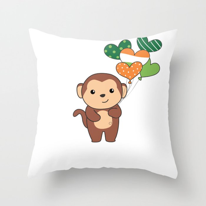 Monkey With Ireland Balloons Cute Animals Throw Pillow