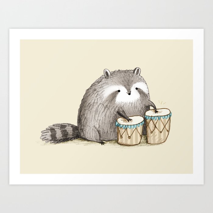 Raccoon on Bongos Kunstdrucke Raccoon on Bongos Kunstdrucke