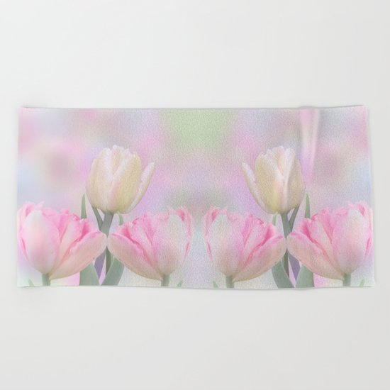 Painterly Pastel Tulips Beach Towel