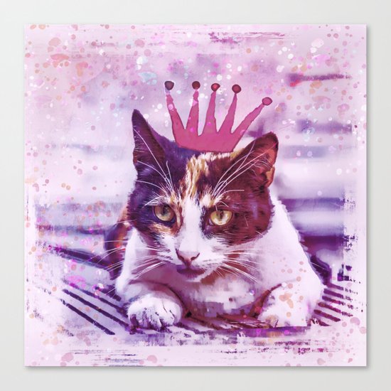 cute cat princess pink crown art Canvas Print