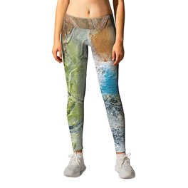 Village Life in Spring 1 Leggings | Expressionism, Green, Spring, Teal, Grunge, Abstract, Other, Acrylic, Painting 