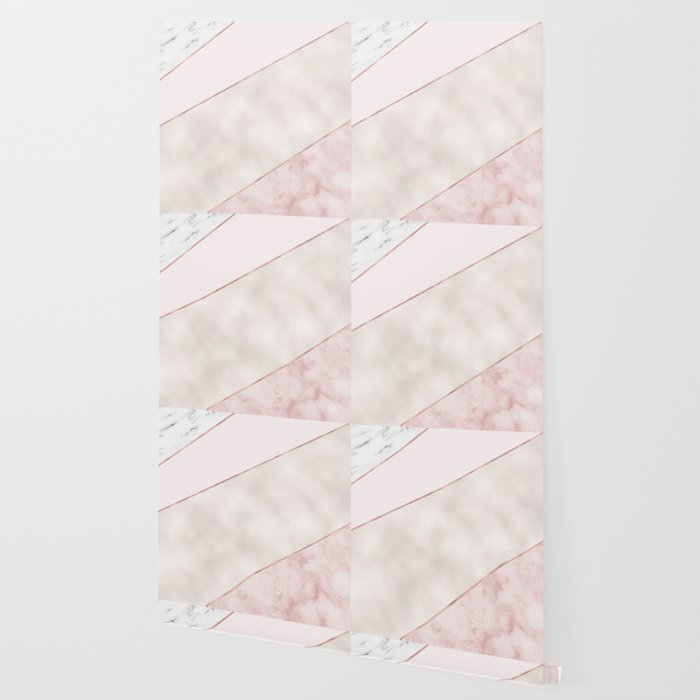 Spliced Mixed Pink Marble And Rose Gold Wallpaper By Marbleco