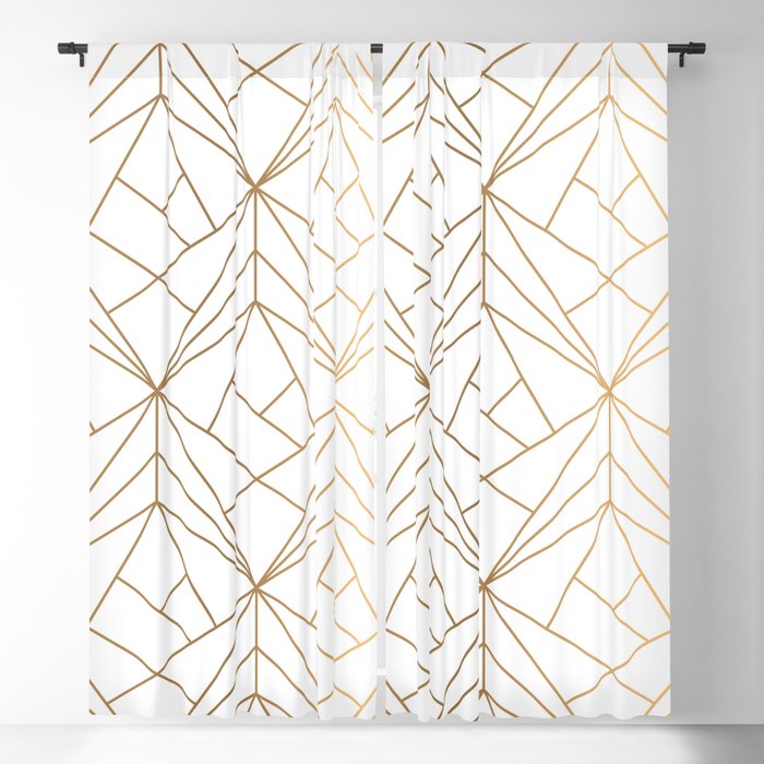 Geometric Gold Pattern With White Shimmer Blackout Curtain