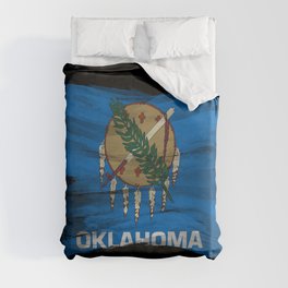 Oklahoma state flag brush stroke, Oklahoma flag background Duvet Cover