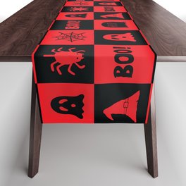 Halloween icons checkered pattern. Digital illustration background. Table Runner