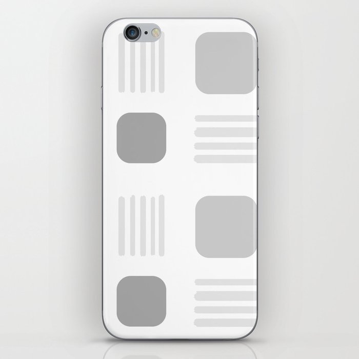 Mid-Century Modern Squares Lines Mono Silver iPhone Skin