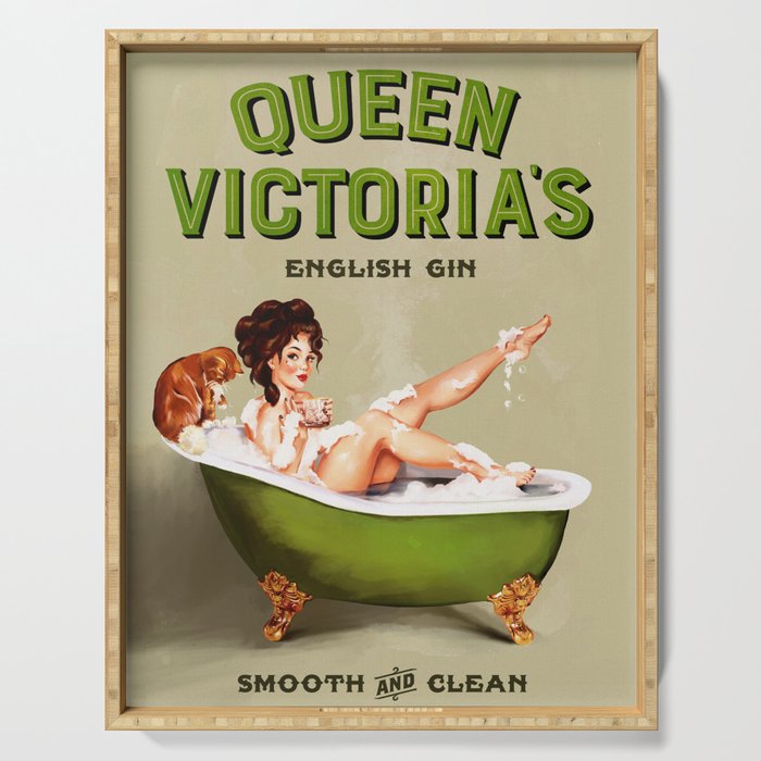 "Queen Victoria's English Gin" Cool Vintage Pinup Girl Alcohol Ad Wall Art Serving Tray
