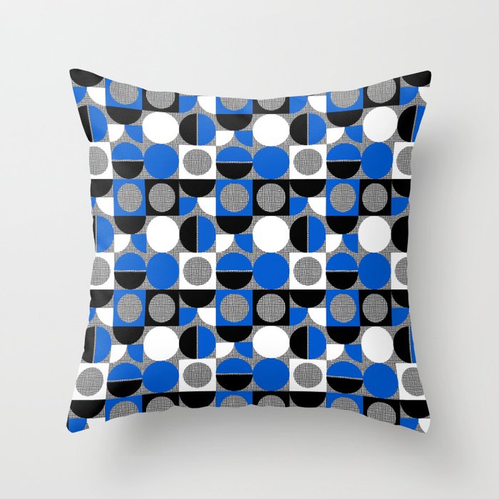 Segments and Circles Black Blue Throw Pillow