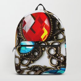Multicolor vintage brooches on white background Backpack