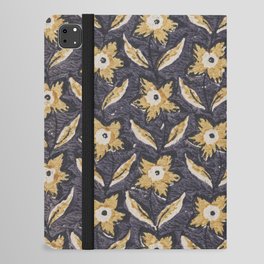 Antique Navy and Yellow Floral Relief Wood Print iPad Folio Case