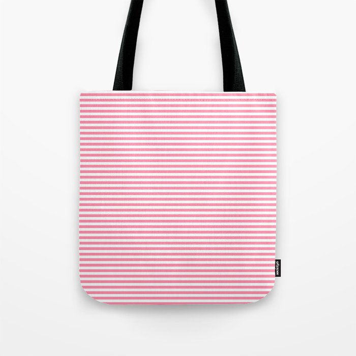Pink and White Horizontal Stripes Tote Bag