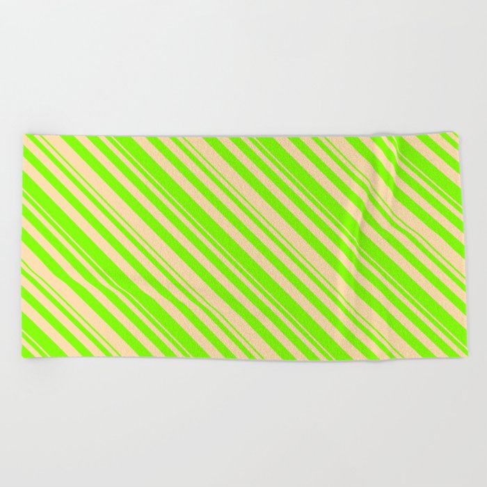 Chartreuse and Tan Colored Lined Pattern Beach Towel