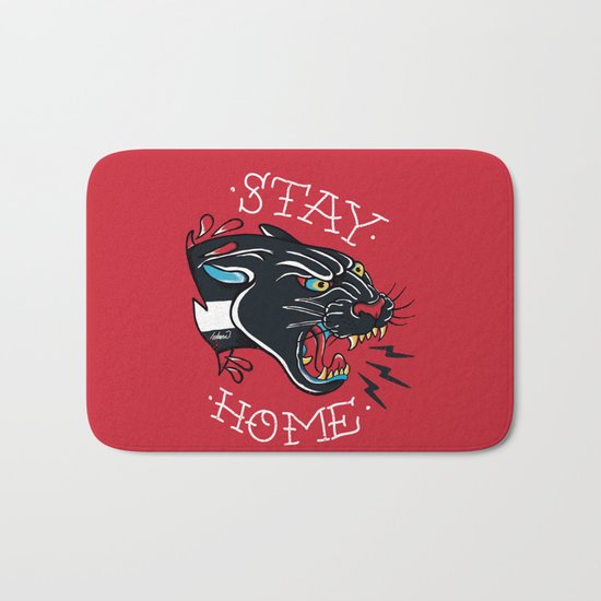 Stay Home Panther Tattoo Bath Mat