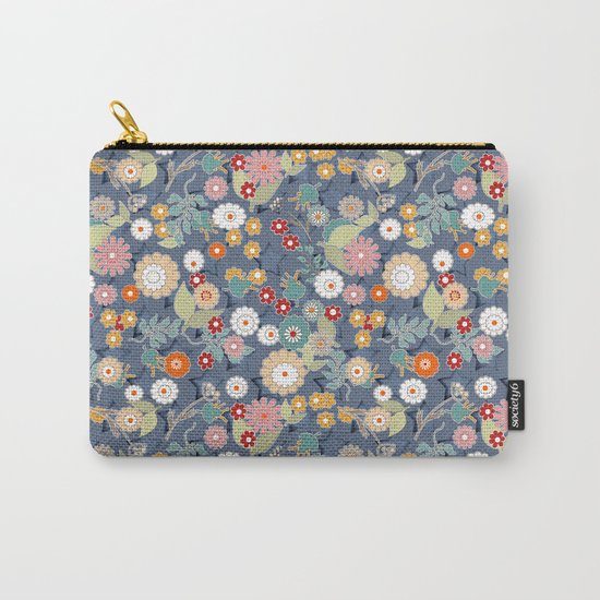 Colorful flowers on a denim background. Carry-All Pouch