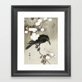 Raven on Cherry tree - Japanese vintage woodblock print Framed Art Print