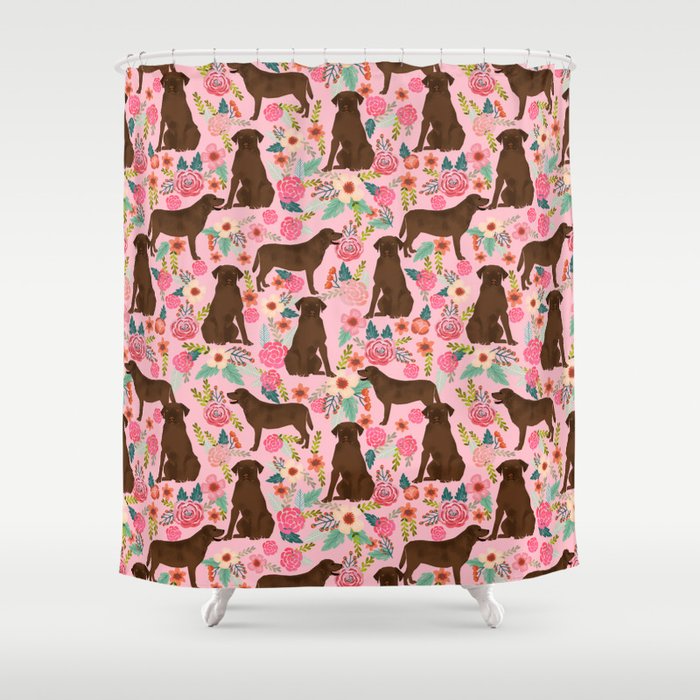 Chocolate Labrador Retriever dog floral gifts must haves chocolate lab lover Shower Curtain