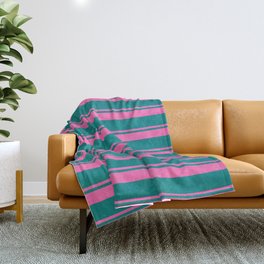[ Thumbnail: Hot Pink and Teal Colored Stripes/Lines Pattern Throw Blanket ]